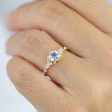 Load image into Gallery viewer, Aquamarine engagement ring vintage unique, princess cut engagement ring, vintage engagement ring R339AQ
