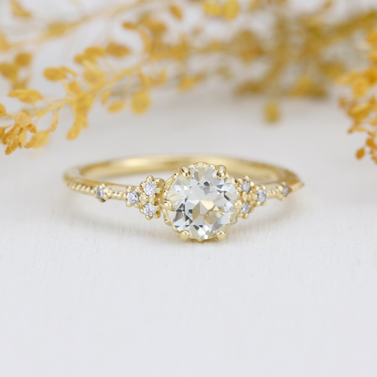 Engagement ring vintage, white topaz engagement ring, engagement ring women| R345WT