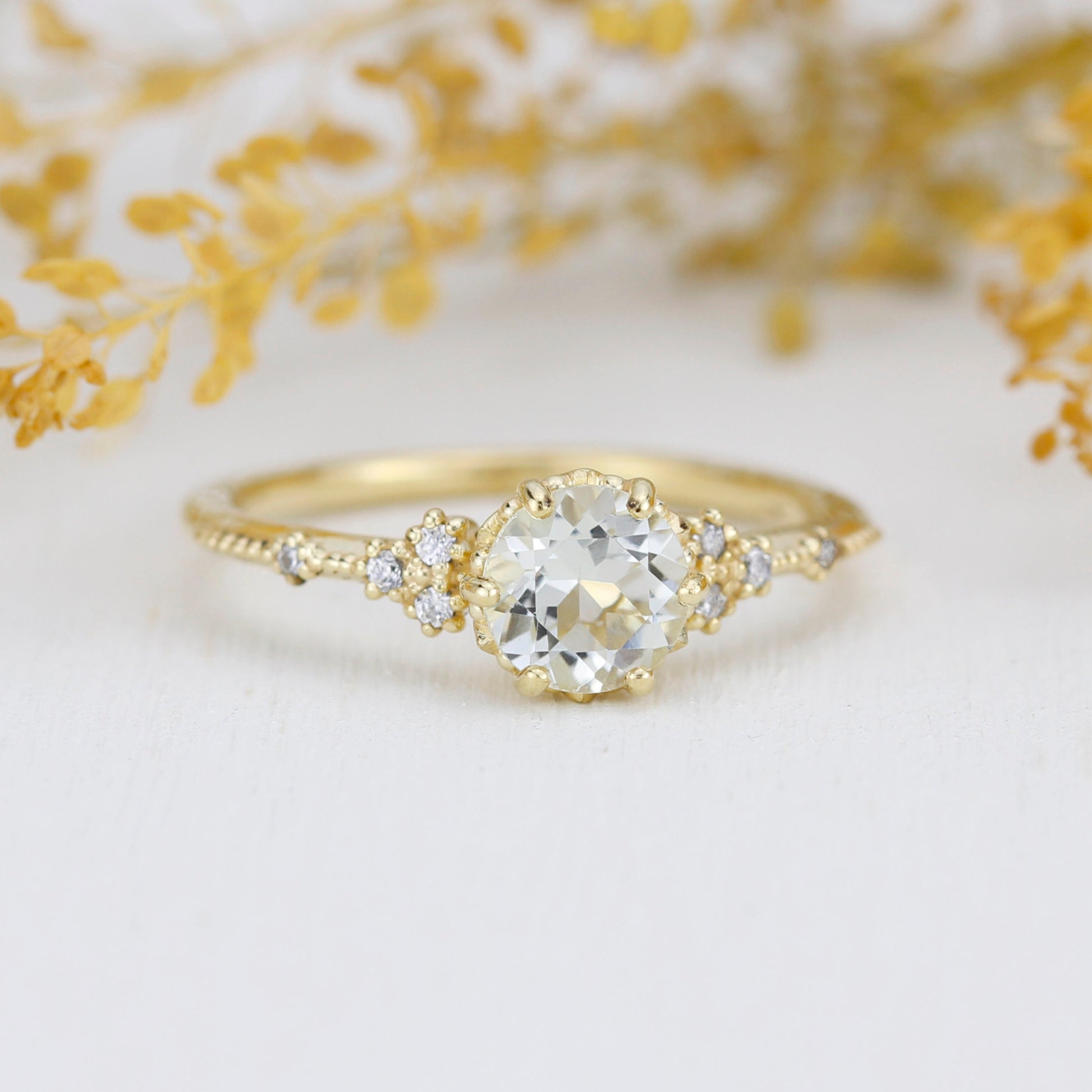 Engagement ring vintage, white topaz engagement ring, engagement ring women| R345WT