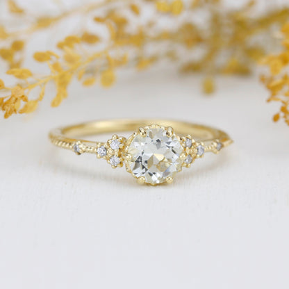 Engagement ring vintage, white topaz engagement ring, engagement ring women| R345WT