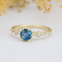 Load image into Gallery viewer, Alternative engagement ring, Unique engagement ring, vintage engagement ring, London blue topaz and diamond cluster ring | R347LBT