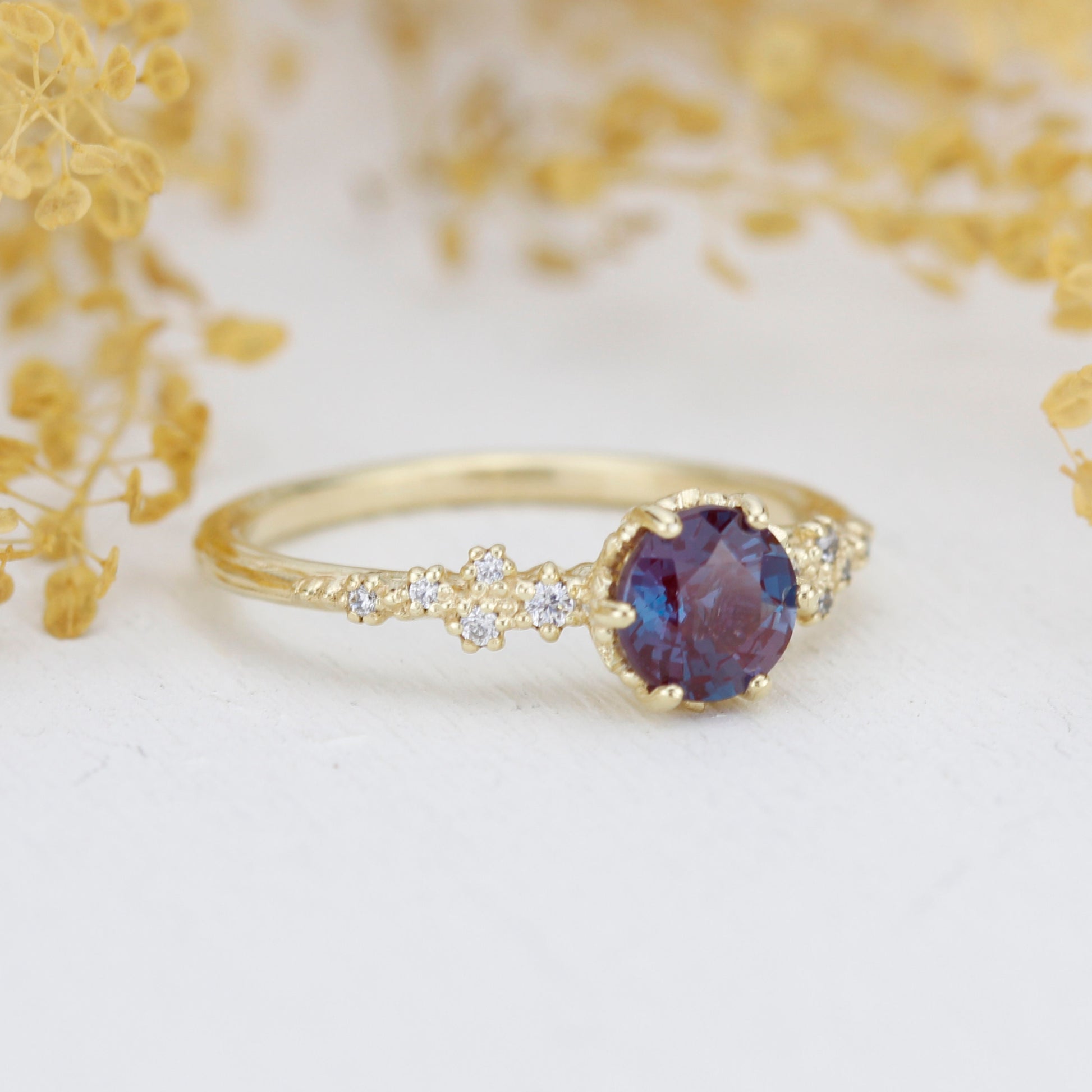 Alexandrite Engagement ring, Alternative cluster engagement ring, Unique engagement ring, vintage engagement ring | R 347ALEX