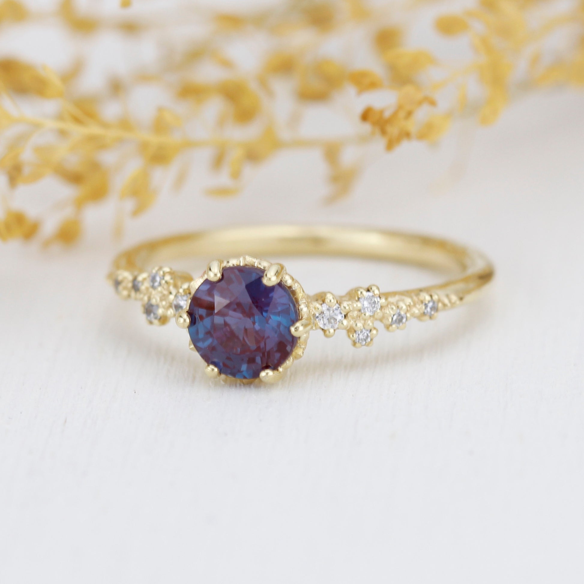Alexandrite Engagement ring, Alternative cluster engagement ring, Unique engagement ring, vintage engagement ring | R 347ALEX