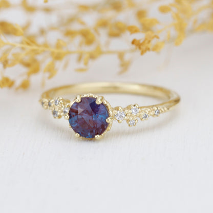 Alexandrite Engagement ring, Alternative cluster engagement ring, Unique engagement ring, vintage engagement ring | R 347ALEX