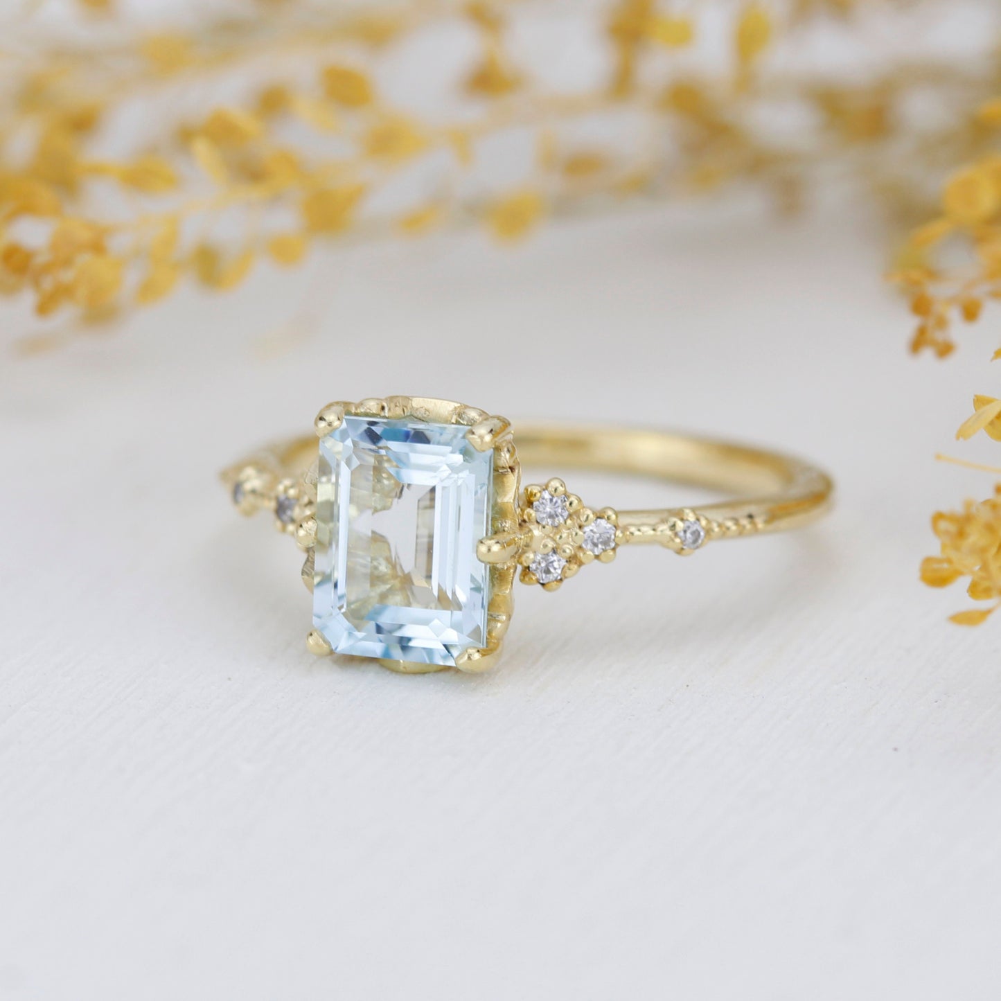 Emerald cut aquamarine engagement ring, statement aquamarine ring, engagement ring women| R348AQ