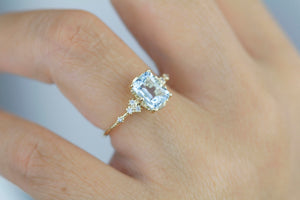 Emerald cut aquamarine engagement ring, statement aquamarine ring, engagement ring women| R348AQ