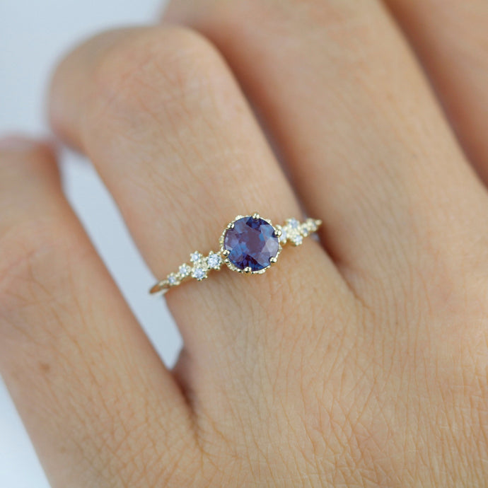 Alexandrite Engagement ring, Alternative cluster engagement ring, Unique engagement ring, vintage engagement ring | R 347ALEX