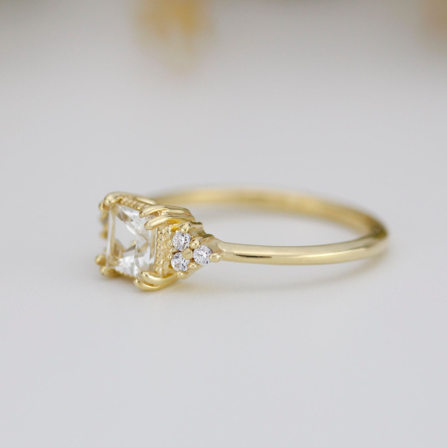 Princess cut engagement ring, diamond ring, simple ring, white topaz and diamond ring, simple diamond ring | R 344WT