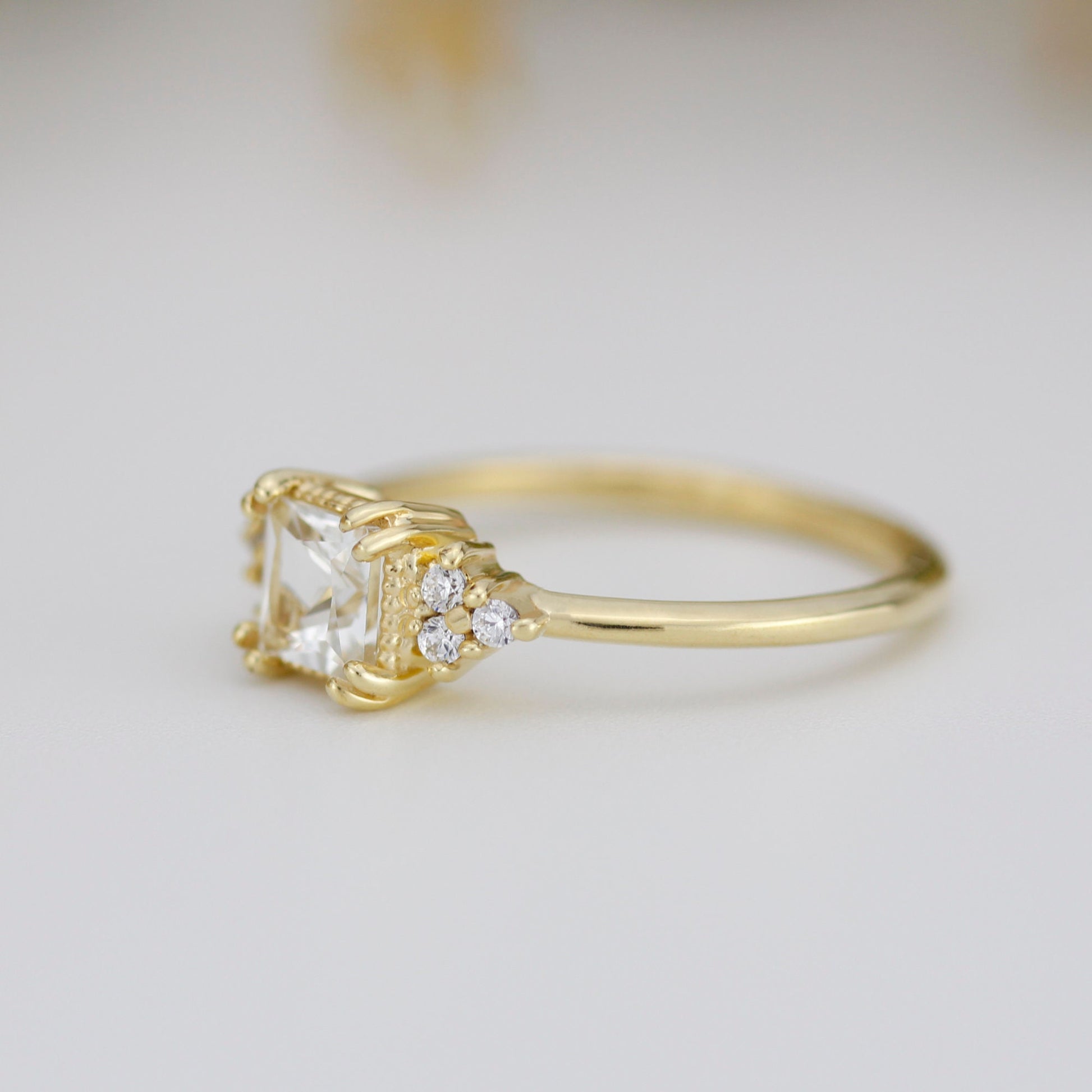 Princess cut engagement ring, diamond ring, simple ring, white topaz and diamond ring, simple diamond ring | R 344WT
