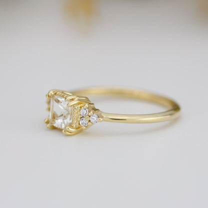 Princess cut engagement ring, diamond ring, simple ring, white topaz and diamond ring, simple diamond ring | R 344WT