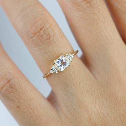 Princess cut engagement ring, diamond ring, simple ring, white topaz and diamond ring, simple diamond ring | R 344WT