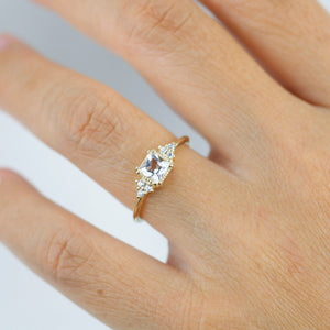 Princess cut engagement ring, diamond ring, simple ring, white topaz and diamond ring, simple diamond ring | R 344WT