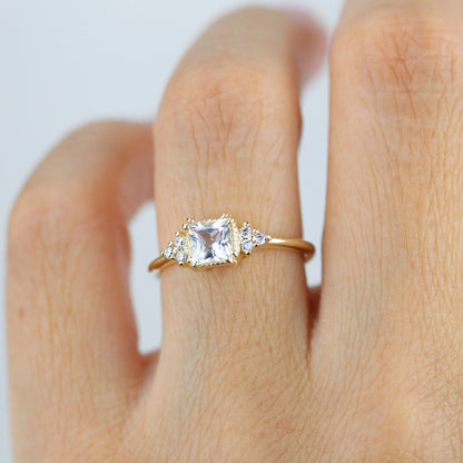 Princess cut engagement ring, diamond ring, simple ring, white topaz and diamond ring, simple diamond ring | R 344WT