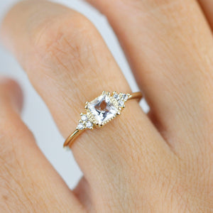 Princess cut engagement ring, diamond ring, simple ring, white topaz and diamond ring, simple diamond ring | R 344WT