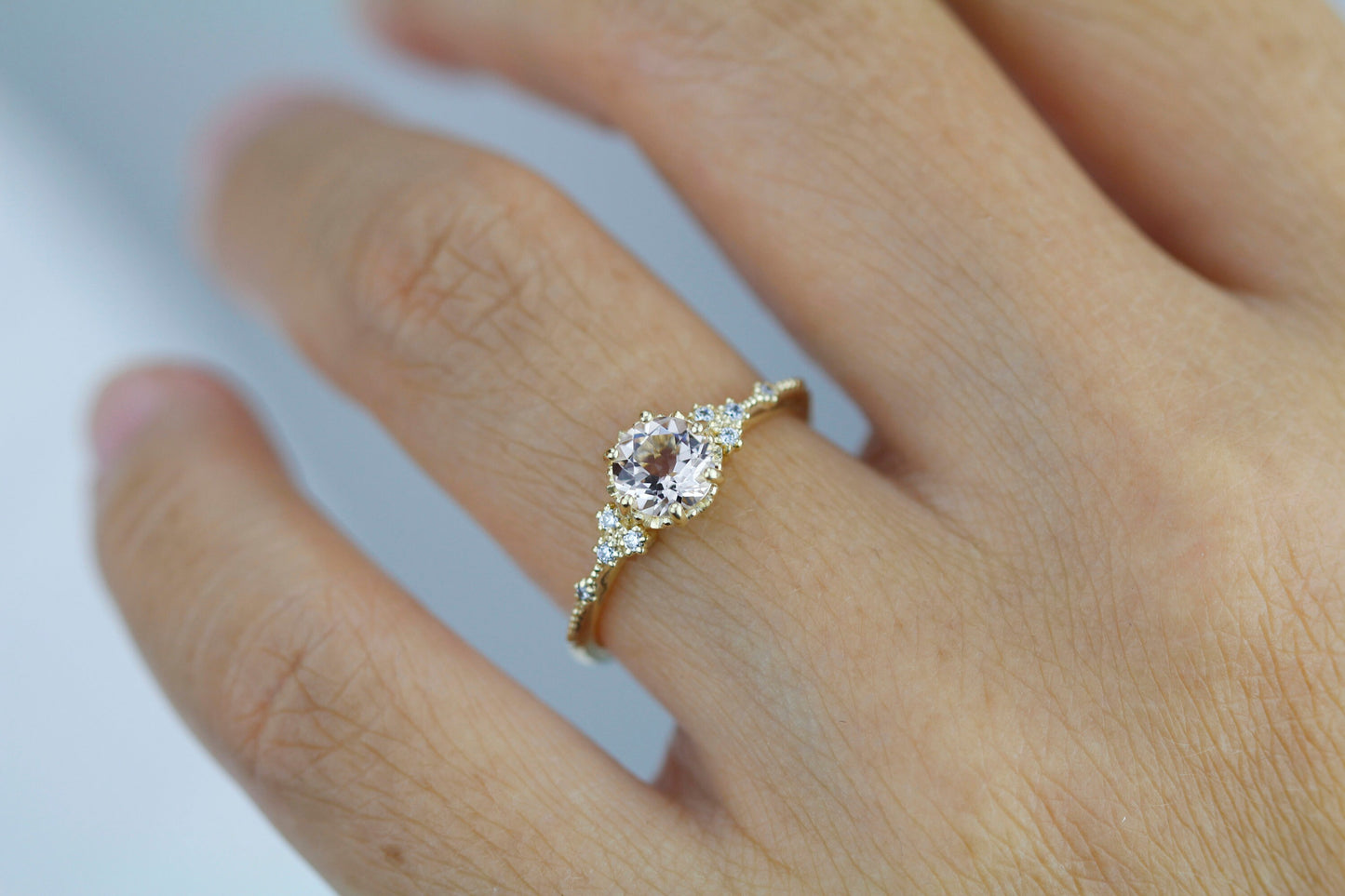 Morganite and diamond ring, morganite engagement ring, anniversary diamond ring |  R 345MO