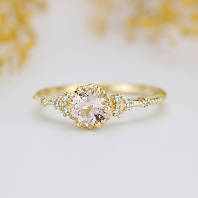 Morganite and diamond ring, morganite engagement ring, anniversary diamond ring |  R 345MO