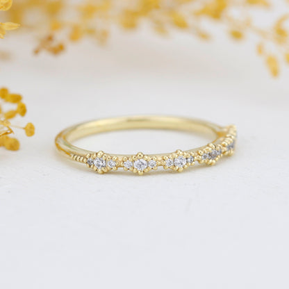 Diamond eternity band, vintage diamond engagement ring, half eternity band, Lace wedding band, Delicate gold lace ring | R 346WD