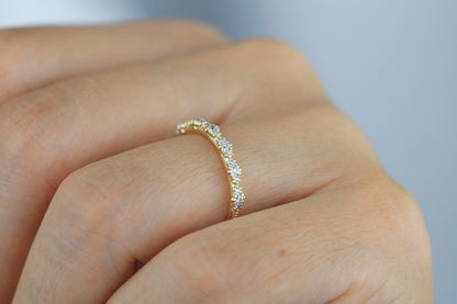 Diamond eternity band, vintage diamond engagement ring, half eternity band, Lace wedding band, Delicate gold lace ring | R 346WD