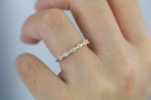 Diamond eternity band, vintage diamond engagement ring, half eternity band, Lace wedding band, Delicate gold lace ring | R 346WD