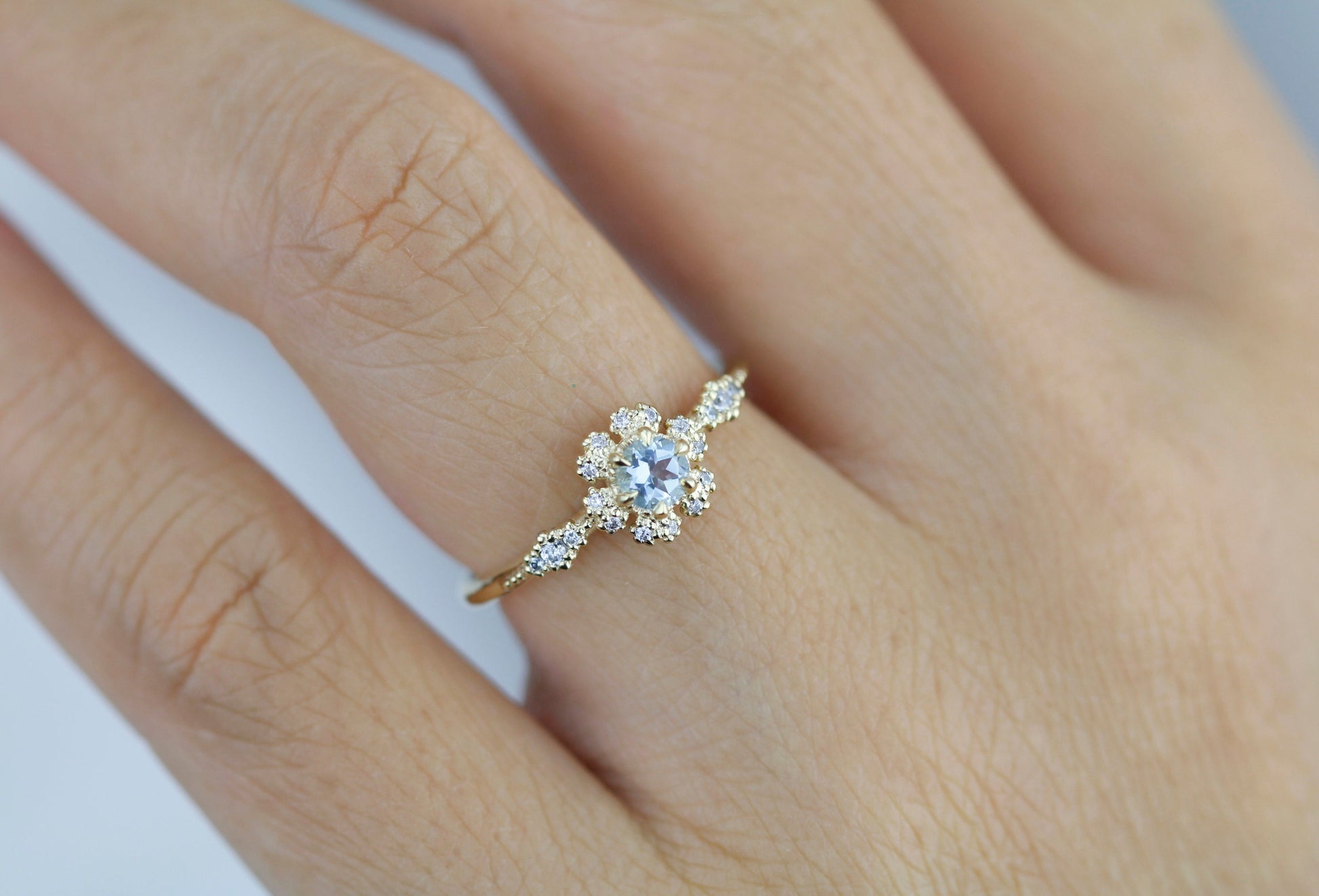 Aquamarine and diamond engagement ring, art Deco engagement bridal ring |R 341AQ