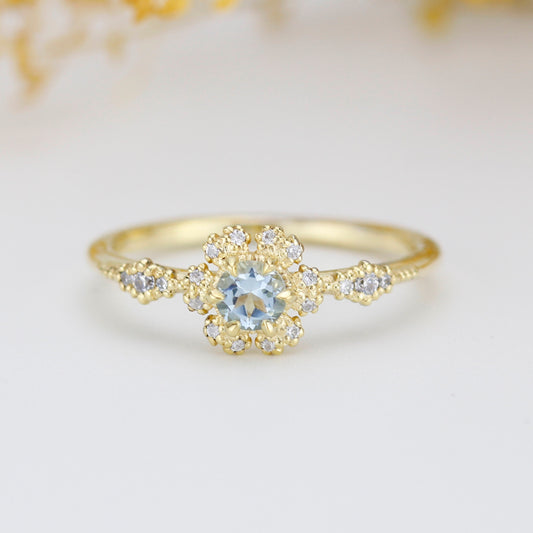 Aquamarine and diamond engagement ring, art Deco engagement bridal ring |R 341AQ