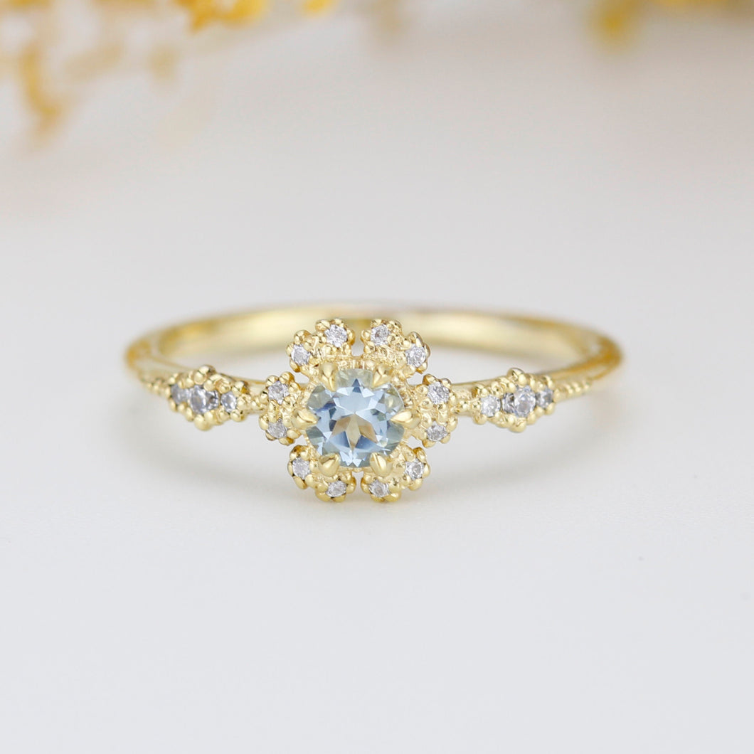 Aquamarine and diamond engagement ring, art Deco engagement bridal ring |R 341AQ
