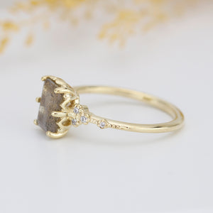 Labradorite engagement ring, emerald cut labradorite, emerald cut vintage ring| R348LABR