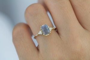 Labradorite engagement ring, emerald cut labradorite, emerald cut vintage ring| R348LABR