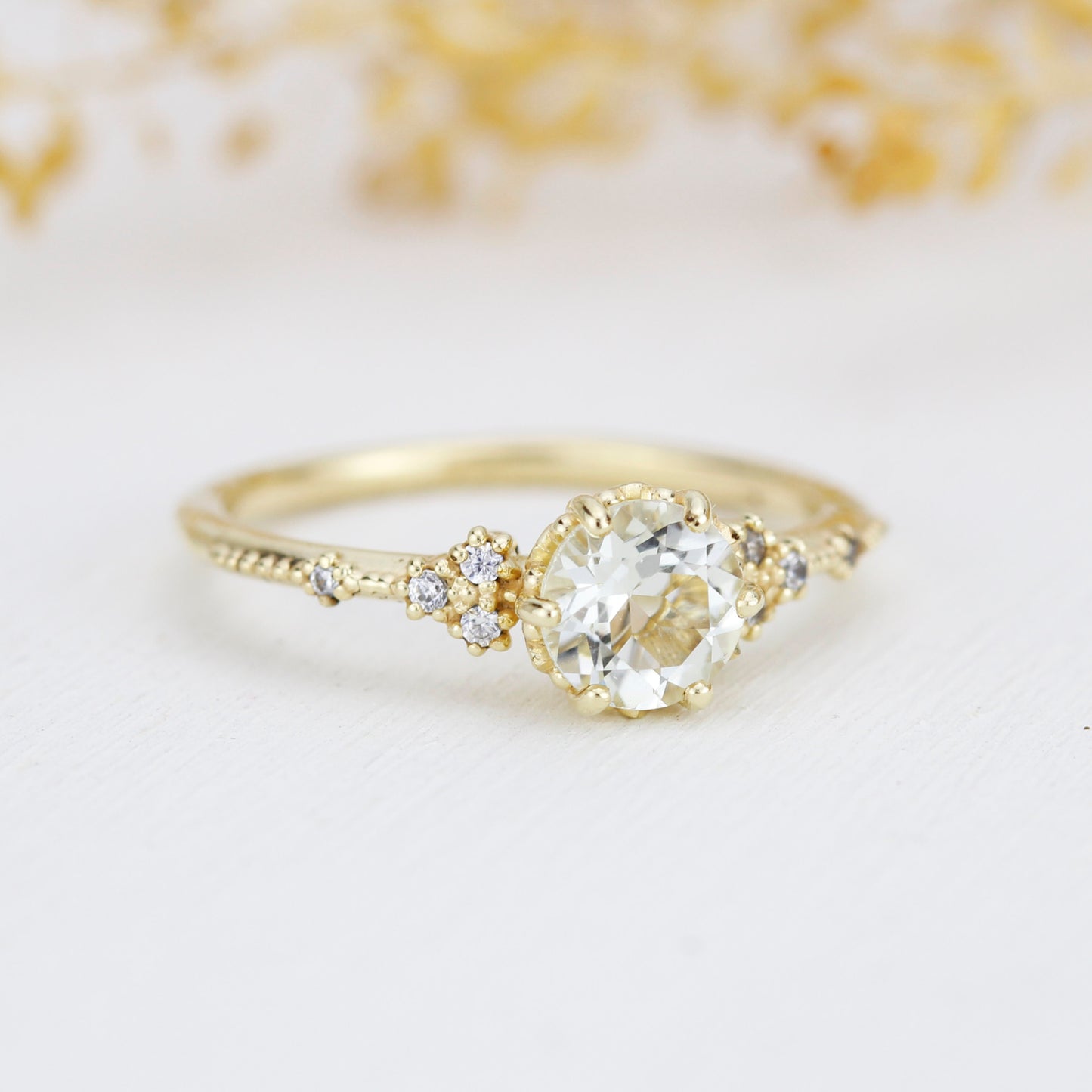 Engagement ring vintage, white topaz engagement ring, engagement ring women| R345WT