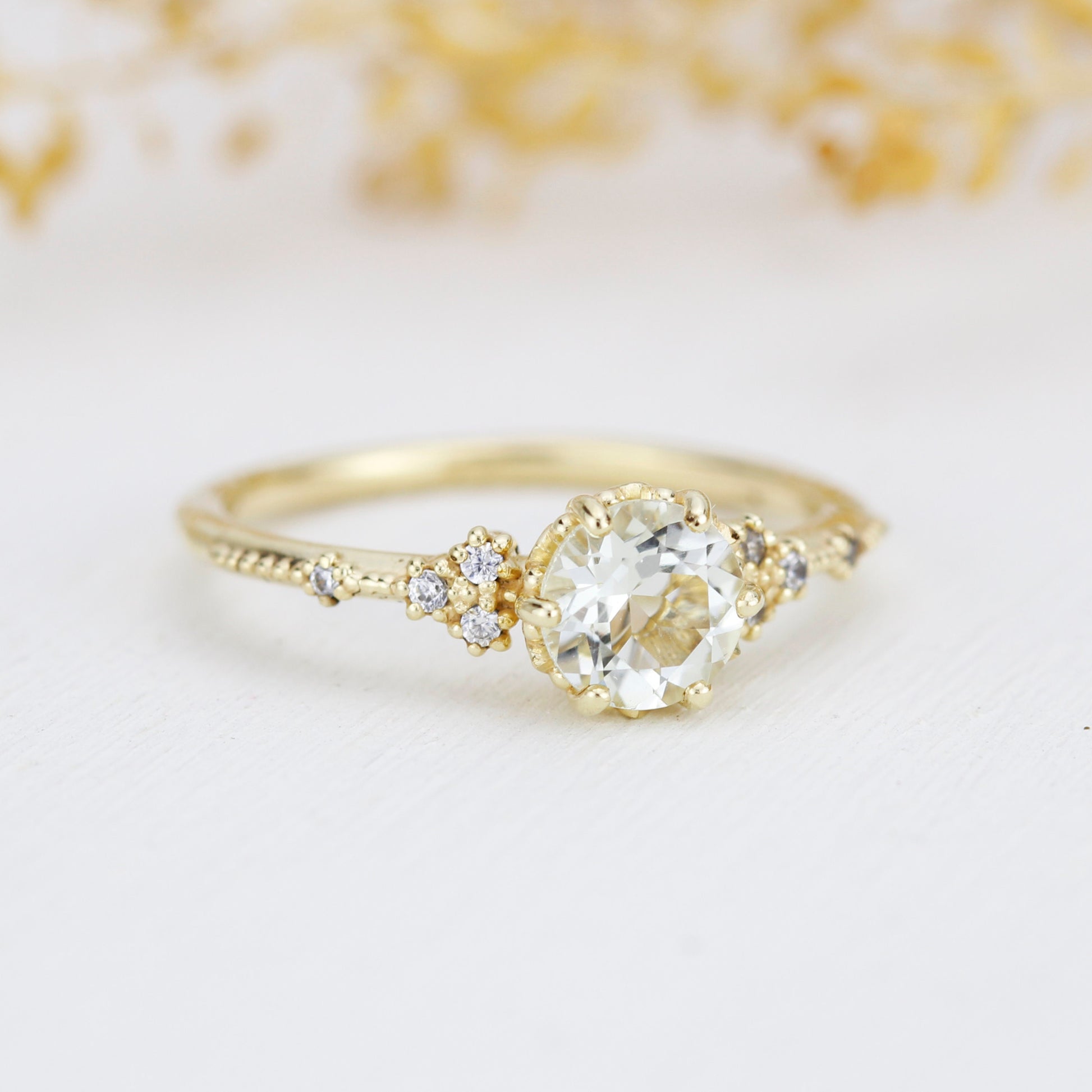 Engagement ring vintage, white topaz engagement ring, engagement ring women| R345WT