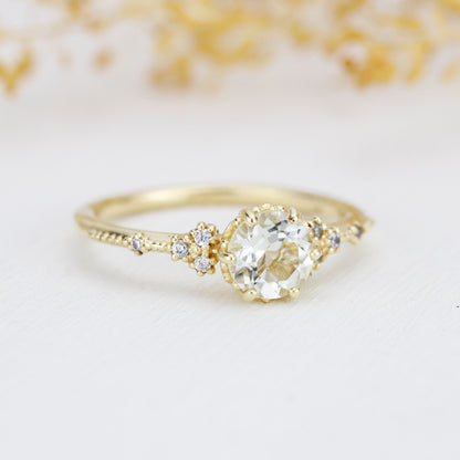 Engagement ring vintage, white topaz engagement ring, engagement ring women| R345WT