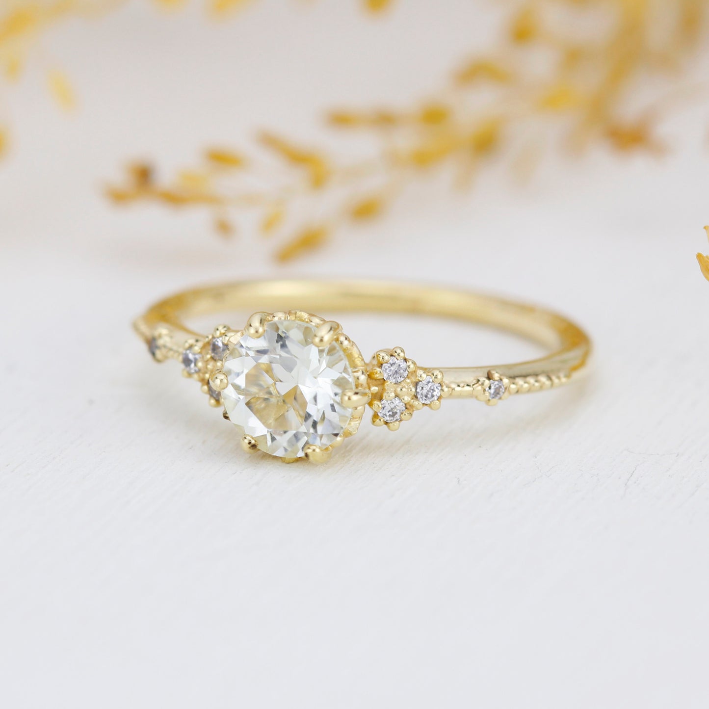 Engagement ring vintage, white topaz engagement ring, engagement ring women| R345WT