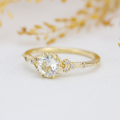 Engagement ring vintage, white topaz engagement ring, engagement ring women| R345WT
