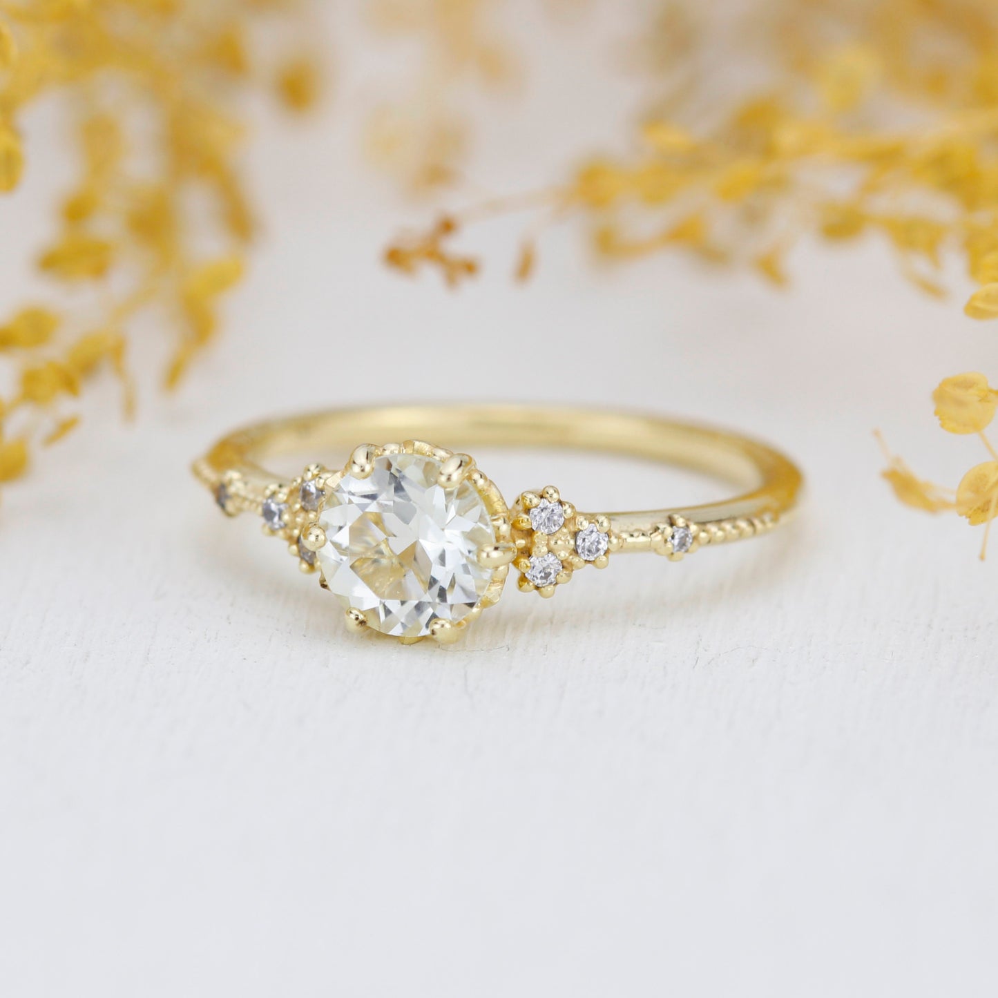 Engagement ring vintage, white topaz engagement ring, engagement ring women| R345WT