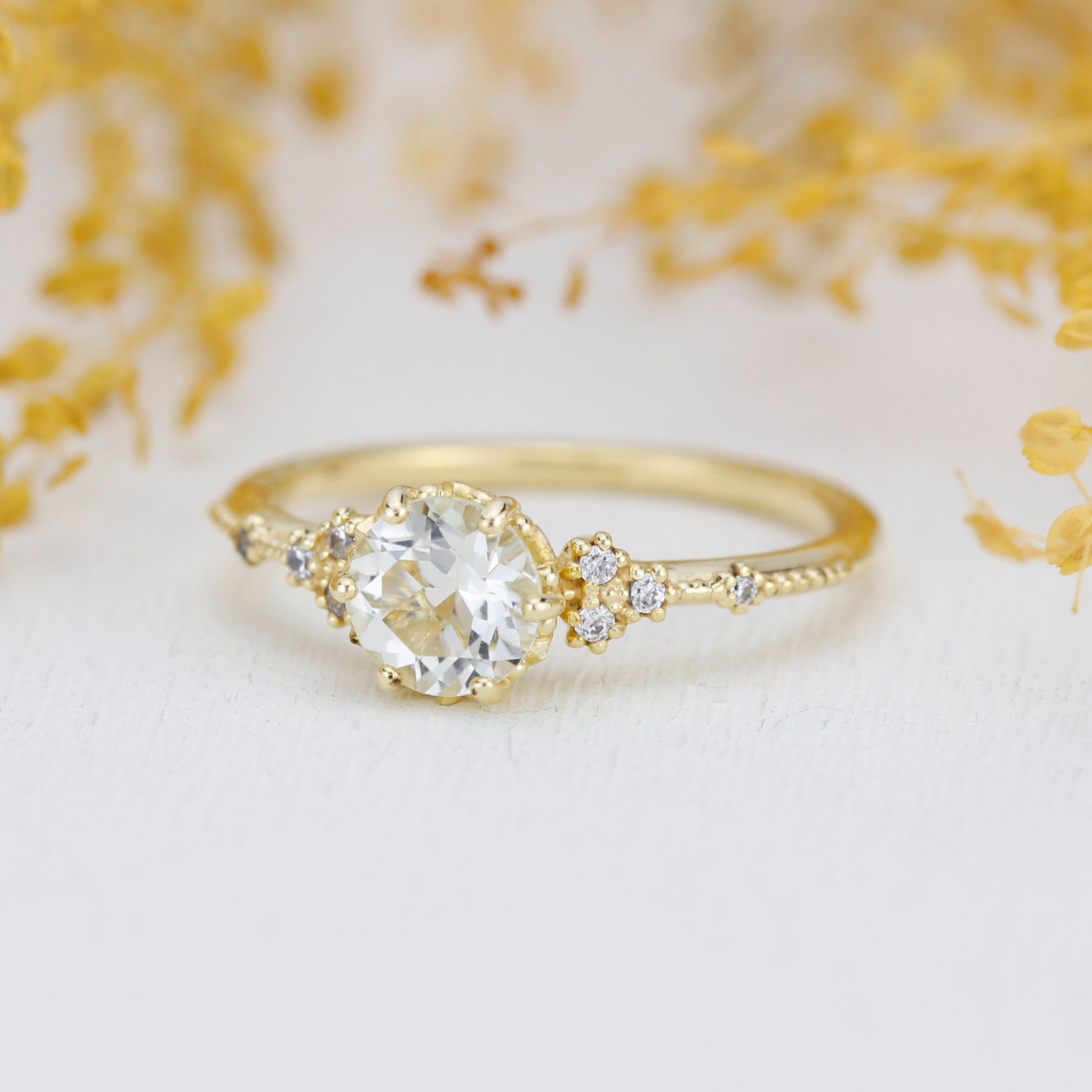 Engagement ring vintage, white topaz engagement ring, engagement ring women| R345WT