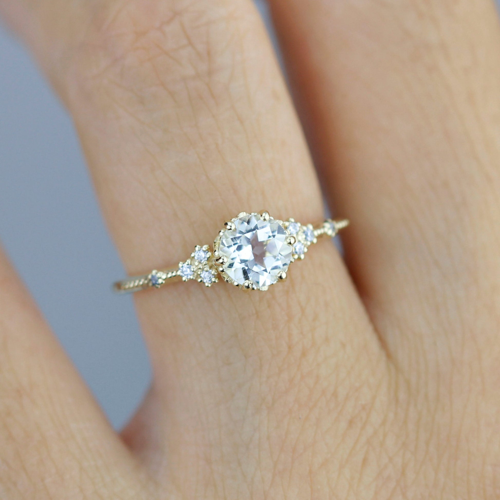 Engagement ring vintage, white topaz engagement ring, engagement ring women| R345WT
