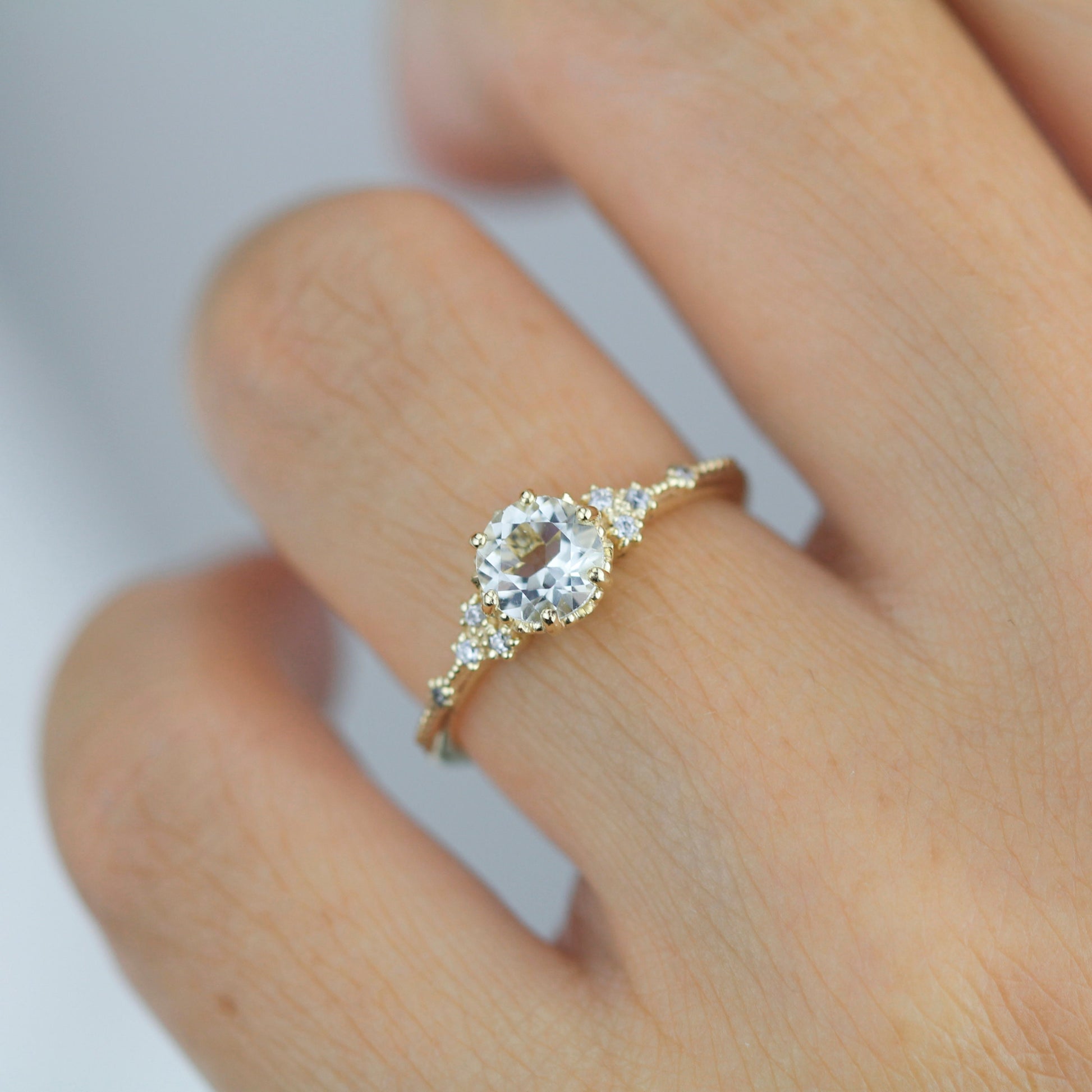 Engagement ring vintage, white topaz engagement ring, engagement ring women| R345WT