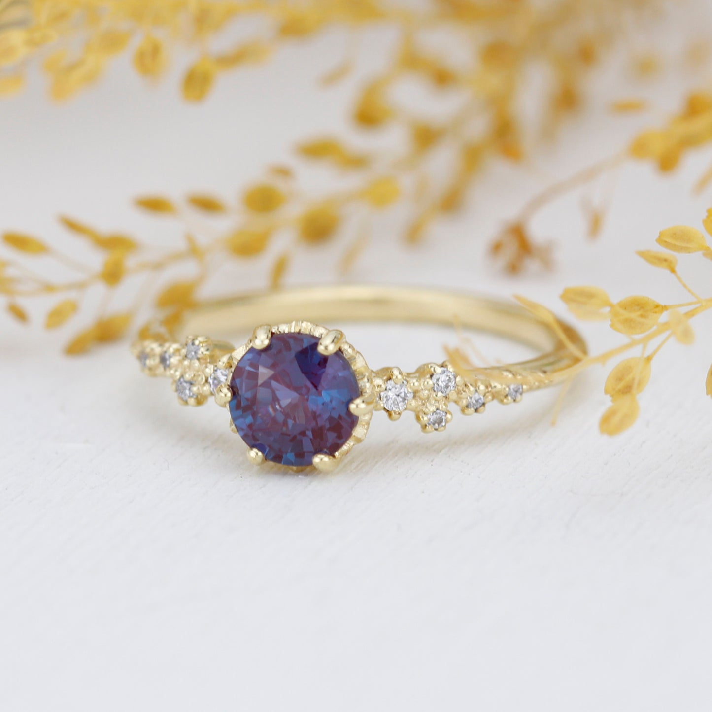 Alexandrite Engagement ring, Alternative cluster engagement ring, Unique engagement ring, vintage engagement ring | R 347ALEX