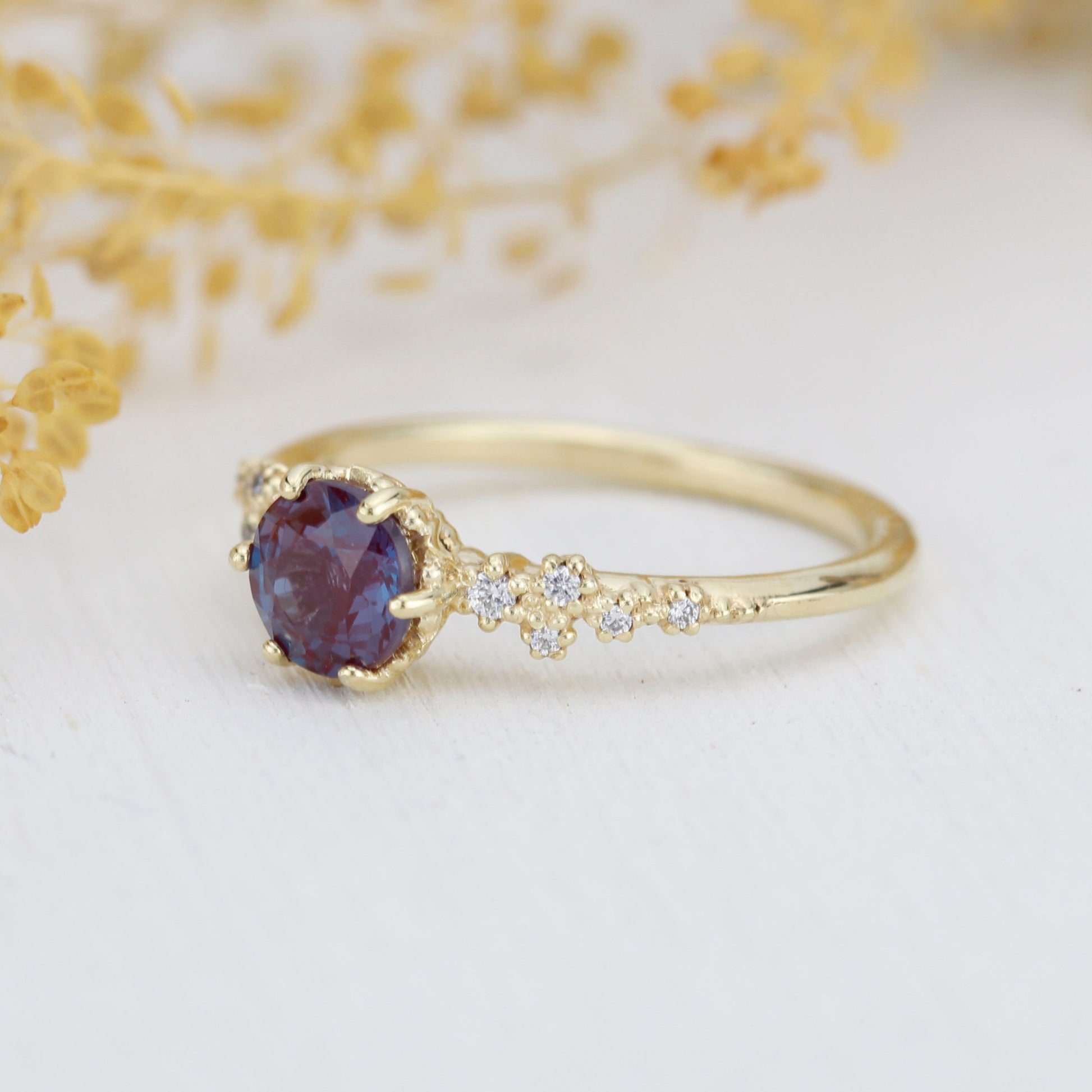 Alexandrite Engagement ring, Alternative cluster engagement ring, Unique engagement ring, vintage engagement ring | R 347ALEX