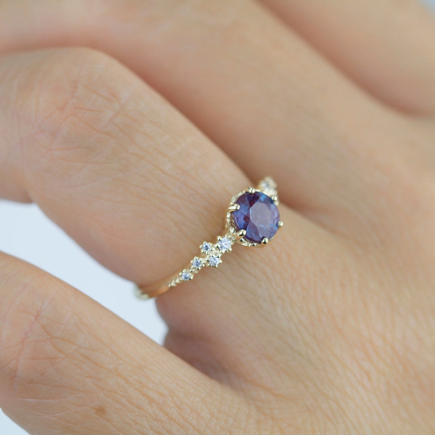 Alexandrite Engagement ring, Alternative cluster engagement ring, Unique engagement ring, vintage engagement ring | R 347ALEX