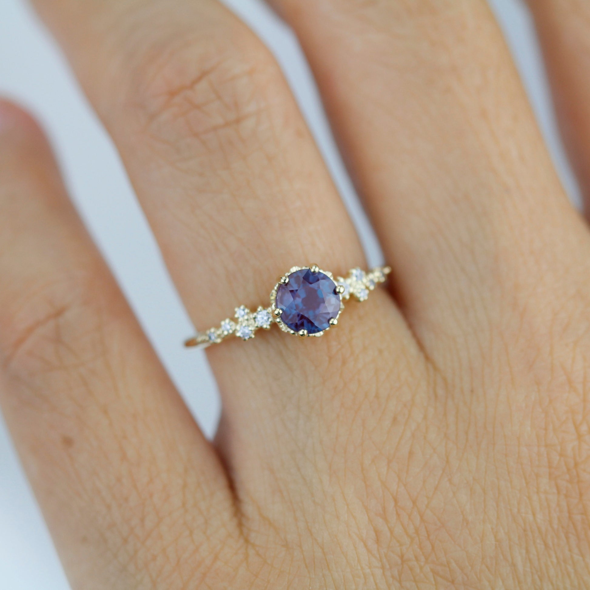 Alexandrite Engagement ring, Alternative cluster engagement ring, Unique engagement ring, vintage engagement ring | R 347ALEX