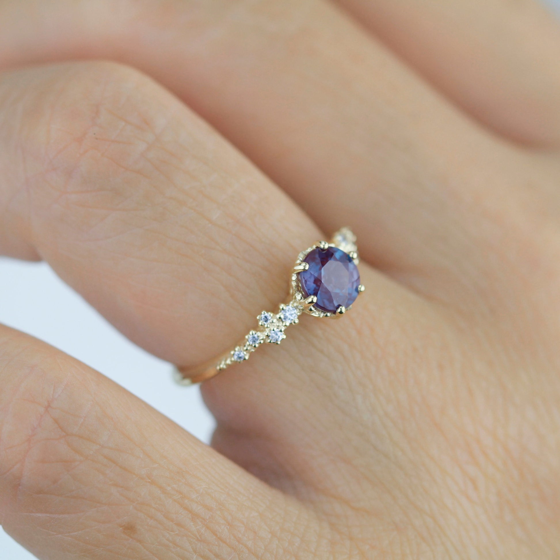 Alexandrite Engagement ring, Alternative cluster engagement ring, Unique engagement ring, vintage engagement ring | R 347ALEX