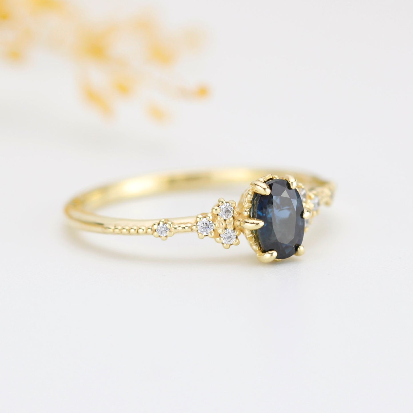 Teal sapphire engagement ring, Teal Peacock Sapphire and diamond engagement ring, oval teal ring, vintage teal sapphire ring| R 350TEALS