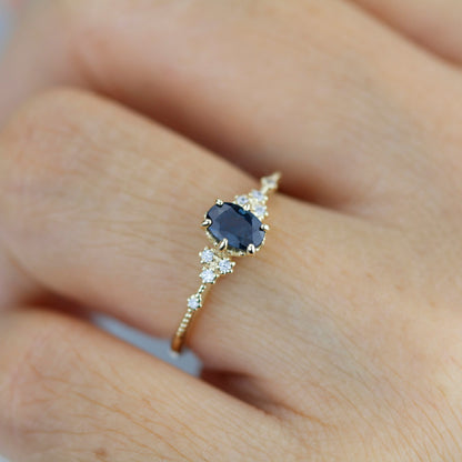 Teal sapphire engagement ring, Teal Peacock Sapphire and diamond engagement ring, oval teal ring, vintage teal sapphire ring| R 350TEALS