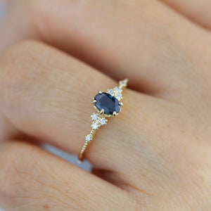 Teal sapphire engagement ring, Teal Peacock Sapphire and diamond engagement ring, oval teal ring, vintage teal sapphire ring| R 350TEALS