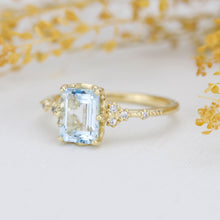 Load image into Gallery viewer, Emerald cut aquamarine engagement ring, statement aquamarine ring, engagement ring women| R348AQ