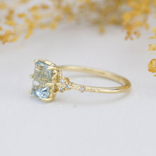 Load image into Gallery viewer, Emerald cut aquamarine engagement ring, statement aquamarine ring, engagement ring women| R348AQ