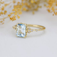 Load image into Gallery viewer, Emerald cut aquamarine engagement ring, statement aquamarine ring, engagement ring women| R348AQ