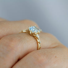 Load image into Gallery viewer, Emerald cut aquamarine engagement ring, statement aquamarine ring, engagement ring women| R348AQ