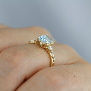 Emerald cut aquamarine engagement ring, statement aquamarine ring, engagement ring women| R348AQ